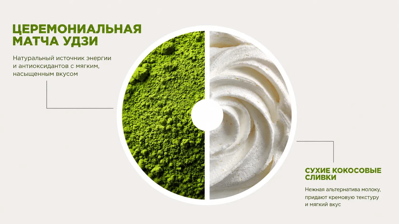 Состав eкā Matcha: церемониальная матча удзи и сухие кокосовые сливки